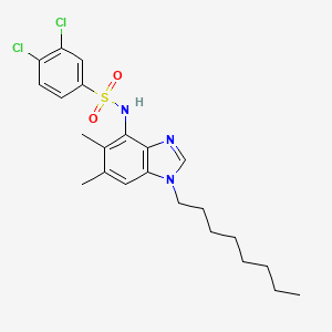 molecular formula C23H29Cl2N3O2S B2510838 3,4-dichloro-N-(5,6-dimethyl-1-octyl-1H-1,3-benzimidazol-4-yl)benzenesulfonamide CAS No. 338955-41-2