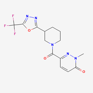 molecular formula C14H14F3N5O3 B2510865 2-methyl-6-(3-(5-(trifluoromethyl)-1,3,4-oxadiazol-2-yl)piperidine-1-carbonyl)pyridazin-3(2H)-one CAS No. 1396757-58-6