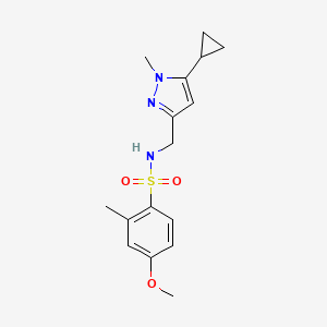 molecular formula C16H21N3O3S B2510870 N-((5-cyclopropyl-1-methyl-1H-pyrazol-3-yl)methyl)-4-methoxy-2-methylbenzenesulfonamide CAS No. 1448053-80-2