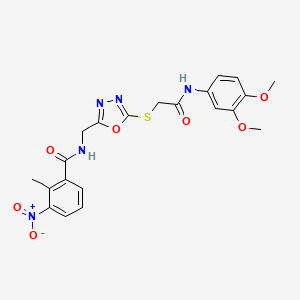 molecular formula C21H21N5O7S B2510904 N-((5-((2-((3,4-二甲氧基苯基)氨基)-2-氧代乙基)硫)-1,3,4-恶二唑-2-基)甲基)-2-甲基-3-硝基苯甲酰胺 CAS No. 903271-66-9