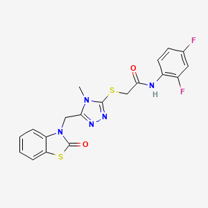 molecular formula C19H15F2N5O2S2 B2510913 N-(2,4-difluorophenyl)-2-((4-methyl-5-((2-oxobenzo[d]thiazol-3(2H)-yl)methyl)-4H-1,2,4-triazol-3-yl)thio)acetamide CAS No. 847400-35-5