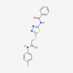 molecular formula C18H16N4O2S2 B2511035 N-(5-((2-oxo-2-(p-tolylamino)ethyl)thio)-1,3,4-thiadiazol-2-yl)benzamide CAS No. 392291-40-6