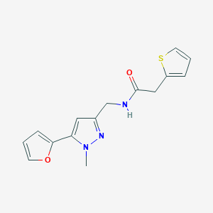 molecular formula C15H15N3O2S B2511049 N-((5-(furan-2-yl)-1-methyl-1H-pyrazol-3-yl)methyl)-2-(thiophen-2-yl)acetamide CAS No. 1421512-72-2