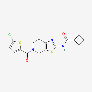 molecular formula C16H16ClN3O2S2 B2511078 N-(5-(5-chlorothiophene-2-carbonyl)-4,5,6,7-tetrahydrothiazolo[5,4-c]pyridin-2-yl)cyclobutanecarboxamide CAS No. 1428373-80-1