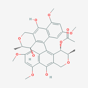 molecular formula C34H36O11 B2511112 (3S,3'S,4S,4'S)-3,3'-Dimethyl-7,7',9,9'-tetramethoxy-3,3',4,4'-tetrahydro-4-acetoxy-5,5'-bi[1H-naphtho[2,3-c]pyran]-4',10,10'-triol CAS No. 136565-68-9