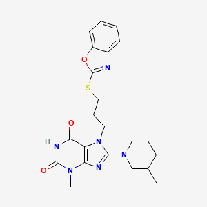 molecular formula C22H26N6O3S B2511141 7-[3-(1,3-Benzoxazol-2-ylsulfanyl)propyl]-3-methyl-8-(3-methylpiperidin-1-yl)purine-2,6-dione CAS No. 872627-70-8