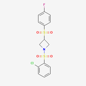 molecular formula C15H13ClFNO4S2 B2511144 1-((2-Chlorophenyl)sulfonyl)-3-((4-fluorophenyl)sulfonyl)azetidine CAS No. 1448074-90-5