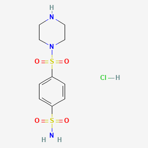 molecular formula C10H16ClN3O4S2 B2511195 4-(Piperazine-1-sulfonyl)benzene-1-sulfonamide hydrochloride CAS No. 1052543-23-3