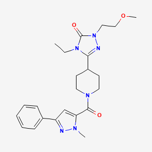 molecular formula C23H30N6O3 B2511203 4-ethyl-1-(2-methoxyethyl)-3-(1-(1-methyl-3-phenyl-1H-pyrazole-5-carbonyl)piperidin-4-yl)-1H-1,2,4-triazol-5(4H)-one CAS No. 1797583-30-2