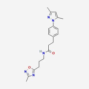 molecular formula C20H25N5O2 B2511204 3-(4-(3,5-dimethyl-1H-pyrazol-1-yl)phenyl)-N-(3-(3-methyl-1,2,4-oxadiazol-5-yl)propyl)propanamide CAS No. 2034265-06-8