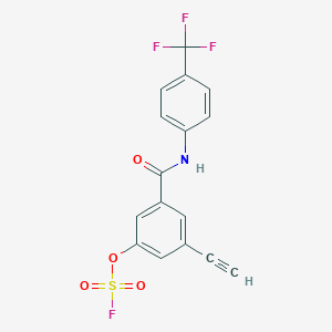 molecular formula C16H9F4NO4S B2511217 1-Ethynyl-3-fluorosulfonyloxy-5-[[4-(trifluoromethyl)phenyl]carbamoyl]benzene CAS No. 2418695-84-6