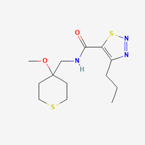 molecular formula C13H21N3O2S2 B2511261 N-[(4-methoxythian-4-yl)methyl]-4-propyl-1,2,3-thiadiazole-5-carboxamide CAS No. 2034452-31-6