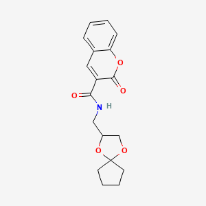 molecular formula C18H19NO5 B2511262 N-(1,4-dioxaspiro[4.4]nonan-2-ylmethyl)-2-oxo-2H-chromene-3-carboxamide CAS No. 900007-10-5