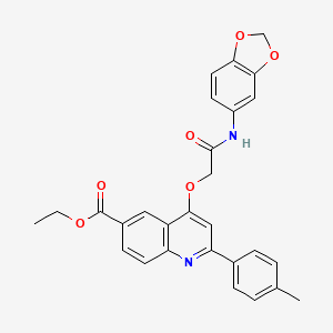 molecular formula C28H24N2O6 B2511319 ethyl 4-{[(2H-1,3-benzodioxol-5-yl)carbamoyl]methoxy}-2-(4-methylphenyl)quinoline-6-carboxylate CAS No. 1114650-49-5