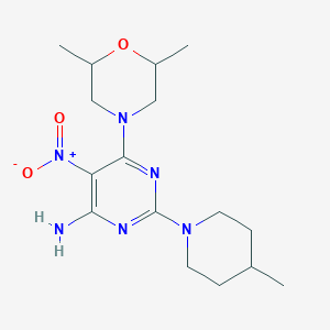 molecular formula C16H26N6O3 B2511330 6-(2,6-Dimethylmorpholin-4-yl)-2-(4-methylpiperidin-1-yl)-5-nitropyrimidin-4-amine CAS No. 714244-06-1