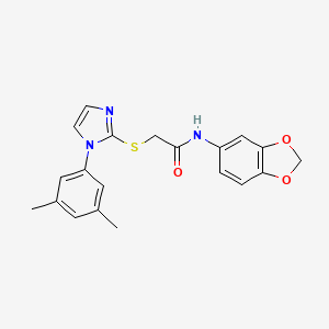 molecular formula C20H19N3O3S B2511332 N-(2H-1,3-benzodioxol-5-yl)-2-{[1-(3,5-dimethylphenyl)-1H-imidazol-2-yl]sulfanyl}acetamide CAS No. 851132-02-0