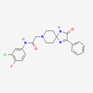 molecular formula C21H20ClFN4O2 B2511336 N-(3-CHLORO-4-FLUOROPHENYL)-2-{3-OXO-2-PHENYL-1,4,8-TRIAZASPIRO[4.5]DEC-1-EN-8-YL}ACETAMIDE CAS No. 1185058-36-9