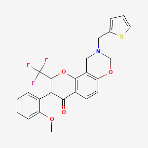 3-(2-methoxyphenyl)-9-(thiophen-2-ylmethyl)-2-(trifluoromethyl)-9,10-dihydrochromeno[8,7-e][1,3]oxazin-4(8H)-one
