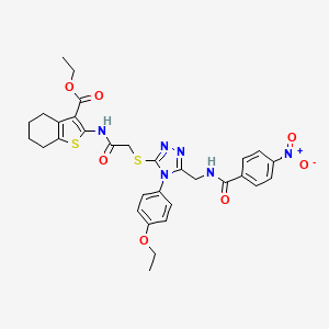 molecular formula C31H32N6O7S2 B2511364 ethyl 2-(2-((4-(4-ethoxyphenyl)-5-((4-nitrobenzamido)methyl)-4H-1,2,4-triazol-3-yl)thio)acetamido)-4,5,6,7-tetrahydrobenzo[b]thiophene-3-carboxylate CAS No. 393848-58-3
