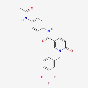 molecular formula C22H18F3N3O3 B2511372 N-(4-acetamidophenyl)-6-oxo-1-{[3-(trifluoromethyl)phenyl]methyl}-1,6-dihydropyridine-3-carboxamide CAS No. 1005305-92-9