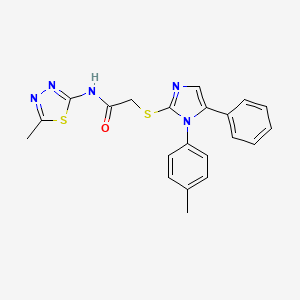 molecular formula C21H19N5OS2 B2511440 N-(5-methyl-1,3,4-thiadiazol-2-yl)-2-((5-phenyl-1-(p-tolyl)-1H-imidazol-2-yl)thio)acetamide CAS No. 1206989-77-6