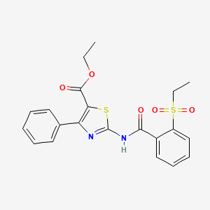 molecular formula C21H20N2O5S2 B2511442 Ethyl 2-(2-(ethylsulfonyl)benzamido)-4-phenylthiazole-5-carboxylate CAS No. 922668-93-7
