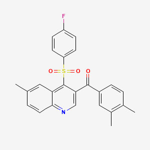 molecular formula C25H20FNO3S B2511498 3-(3,4-DIMETHYLBENZOYL)-4-(4-FLUOROBENZENESULFONYL)-6-METHYLQUINOLINE CAS No. 899760-30-6