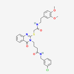 molecular formula C31H33ClN4O5S B2511526 N-[(3-chlorophenyl)methyl]-4-{2-[({[2-(3,4-dimethoxyphenyl)ethyl]carbamoyl}methyl)sulfanyl]-4-oxo-3,4-dihydroquinazolin-3-yl}butanamide CAS No. 422283-16-7