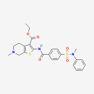 molecular formula C25H27N3O5S2 B2511530 ethyl 6-methyl-2-{4-[methyl(phenyl)sulfamoyl]benzamido}-4H,5H,6H,7H-thieno[2,3-c]pyridine-3-carboxylate CAS No. 449766-91-0