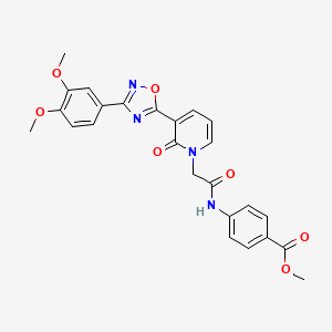 molecular formula C25H22N4O7 B2511557 methyl 4-(2-{3-[3-(3,4-dimethoxyphenyl)-1,2,4-oxadiazol-5-yl]-2-oxo-1,2-dihydropyridin-1-yl}acetamido)benzoate CAS No. 1105202-09-2