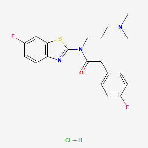 molecular formula C20H22ClF2N3OS B2511602 N-(3-(dimethylamino)propyl)-N-(6-fluorobenzo[d]thiazol-2-yl)-2-(4-fluorophenyl)acetamide hydrochloride CAS No. 1327614-84-5