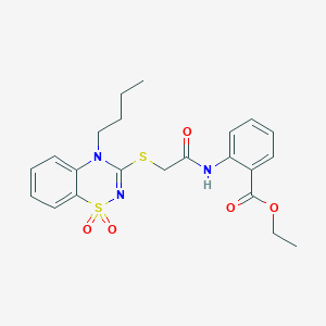 B2511652 ethyl 2-(2-((4-butyl-1,1-dioxido-4H-benzo[e][1,2,4]thiadiazin-3-yl)thio)acetamido)benzoate CAS No. 893790-12-0