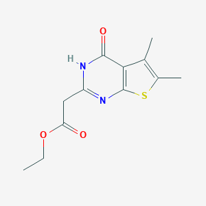 molecular formula C12H14N2O3S B025117 Ethyl 2-(5,6-dimethyl-4-oxo-3,4-dihydrothieno[2,3-d]pyrimidin-2-yl)acetate CAS No. 105219-73-6
