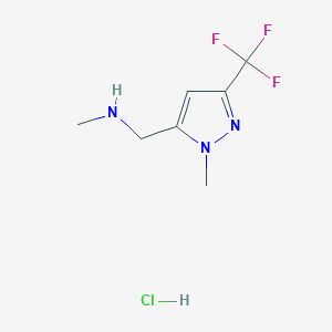 molecular formula C7H11ClF3N3 B2511708 methyl({[1-methyl-3-(trifluoromethyl)-1H-pyrazol-5-yl]methyl})amine hydrochloride CAS No. 1432030-55-1