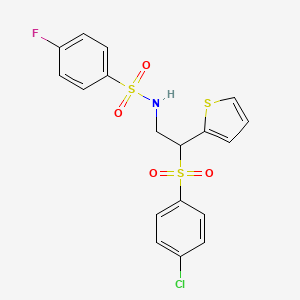 molecular formula C18H15ClFNO4S3 B2511788 N-[2-(4-chlorobenzenesulfonyl)-2-(thiophen-2-yl)ethyl]-4-fluorobenzene-1-sulfonamide CAS No. 896345-02-1
