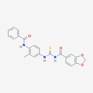 molecular formula C23H19N3O4S B251183 N-[4-({[(1,3-benzodioxol-5-ylcarbonyl)amino]carbothioyl}amino)-2-methylphenyl]benzamide 