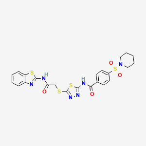 molecular formula C23H22N6O4S4 B2511840 N-(5-((2-(benzo[d]thiazol-2-ylamino)-2-oxoethyl)thio)-1,3,4-thiadiazol-2-yl)-4-(piperidin-1-ylsulfonyl)benzamide CAS No. 317328-94-2