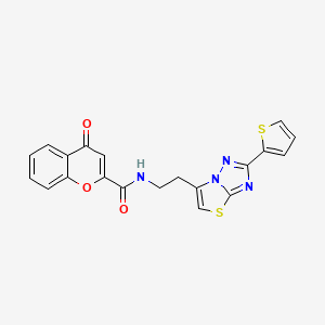 4-oxo-N-(2-(2-(thiophen-2-yl)thiazolo[3,2-b][1,2,4]triazol-6-yl)ethyl)-4H-chromene-2-carboxamide