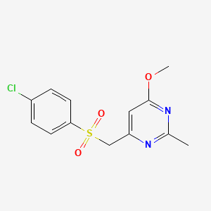 molecular formula C13H13ClN2O3S B2511907 4-(((4-Chlorophenyl)sulfonyl)methyl)-6-methoxy-2-methylpyrimidine CAS No. 338960-53-5