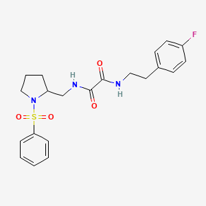 molecular formula C21H24FN3O4S B2511967 N-{[1-(benzenesulfonyl)pyrrolidin-2-yl]methyl}-N'-[2-(4-fluorophenyl)ethyl]ethanediamide CAS No. 896266-36-7