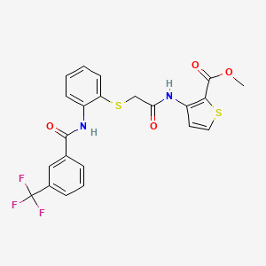 molecular formula C22H17F3N2O4S2 B2512005 Methyl 3-({2-[(2-{[3-(trifluoromethyl)benzoyl]amino}phenyl)sulfanyl]acetyl}amino)-2-thiophenecarboxylate CAS No. 477887-59-5