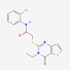 molecular formula C16H14ClN3O2S2 B2512024 N-(2-chlorophenyl)-2-({3-ethyl-4-oxo-3H,4H-thieno[3,2-d]pyrimidin-2-yl}sulfanyl)acetamide CAS No. 1252890-04-2