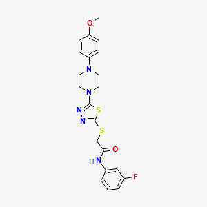 molecular formula C21H22FN5O2S2 B2512029 N-(3-fluorophenyl)-2-((5-(4-(4-methoxyphenyl)piperazin-1-yl)-1,3,4-thiadiazol-2-yl)thio)acetamide CAS No. 1105224-92-7