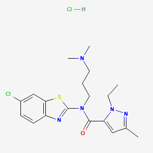 molecular formula C19H25Cl2N5OS B2512032 N-(6-chlorobenzo[d]thiazol-2-yl)-N-(3-(dimethylamino)propyl)-1-ethyl-3-methyl-1H-pyrazole-5-carboxamide hydrochloride CAS No. 1331148-39-0