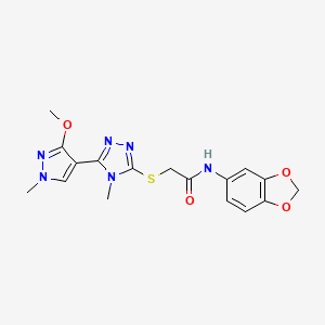 B2512039 N-(benzo[d][1,3]dioxol-5-yl)-2-((5-(3-methoxy-1-methyl-1H-pyrazol-4-yl)-4-methyl-4H-1,2,4-triazol-3-yl)thio)acetamide CAS No. 1014053-05-4