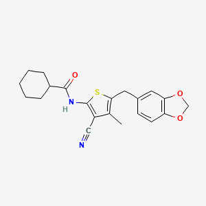 N-(5-(benzo[d][1,3]dioxol-5-ylmethyl)-3-cyano-4-methylthiophen-2-yl)cyclohexanecarboxamide