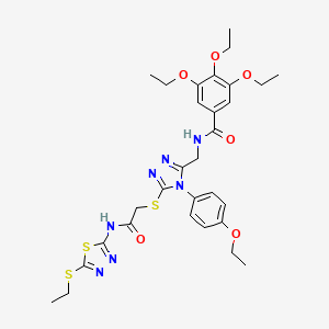 molecular formula C30H37N7O6S3 B2512117 3,4,5-triethoxy-N-((4-(4-ethoxyphenyl)-5-((2-((5-(ethylthio)-1,3,4-thiadiazol-2-yl)amino)-2-oxoethyl)thio)-4H-1,2,4-triazol-3-yl)methyl)benzamide CAS No. 394242-61-6