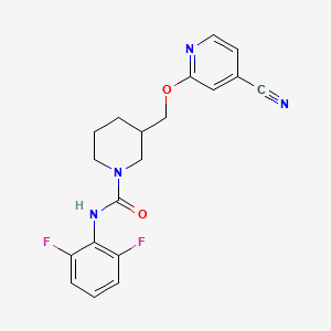 molecular formula C19H18F2N4O2 B2512123 3-[(4-Cyanopyridin-2-yl)oxymethyl]-N-(2,6-difluorophenyl)piperidine-1-carboxamide CAS No. 2379986-96-4