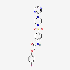 molecular formula C22H22FN5O4S B2512126 2-(4-fluorophenoxy)-N-(4-((4-(pyrazin-2-yl)piperazin-1-yl)sulfonyl)phenyl)acetamide CAS No. 1021077-08-6