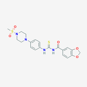 molecular formula C20H22N4O5S2 B251216 N-(1,3-benzodioxol-5-ylcarbonyl)-N'-{4-[4-(methylsulfonyl)-1-piperazinyl]phenyl}thiourea 